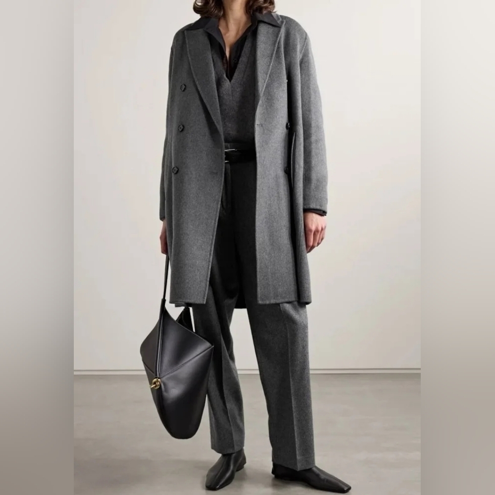 Theory Wool Cashmere Designer Boxy Overcoat Dark Gray Melange Winsome 2 NWT